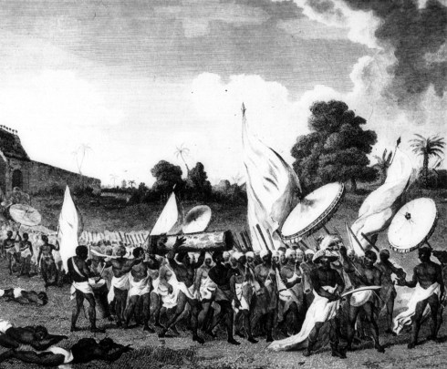 Dahomey women going to war with king at head