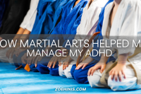 banner image of martial artists and the text "how martial arts helped me manage my adhd"